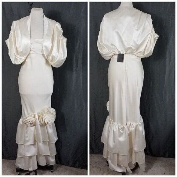 ABS Size 4 Cream Ivory Formal Wedding Dress W/Jacket Size 4 NWT Full Length - Picture 1 of 13